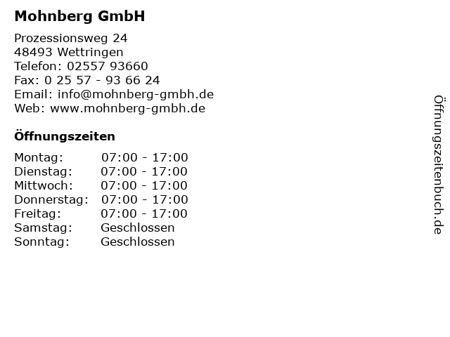 Mohnberg GmbH in Wettringen: Adresse und Öffnungszeiten