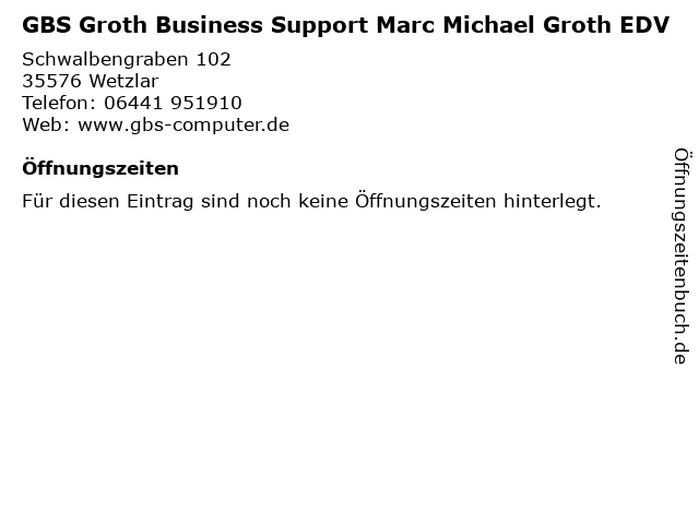 GBS Groth Business Support Marc Michael Groth EDV in Wetzlar: Adresse und Öffnungszeiten