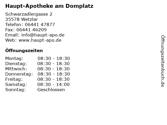 Haupt-Apotheke am Domplatz in Wetzlar: Adresse und Öffnungszeiten