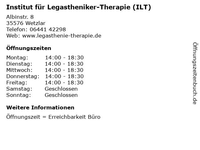 Institut für Legastheniker-Therapie (ILT) in Wetzlar: Adresse und Öffnungszeiten