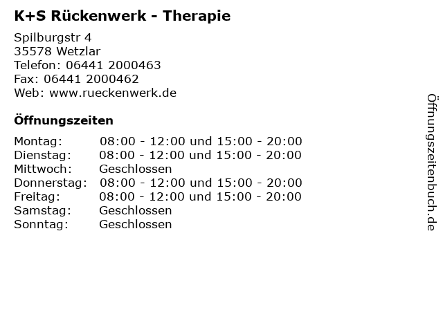 K+S Rückenwerk - Therapie in Wetzlar: Adresse und Öffnungszeiten