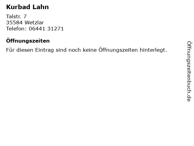 Kurbad Lahn in Wetzlar: Adresse und Öffnungszeiten