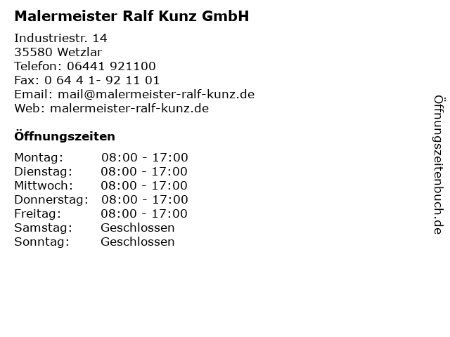 Malermeister Ralf Kunz GmbH in Wetzlar: Adresse und Öffnungszeiten