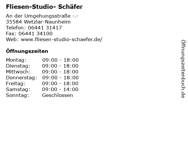 Fliesen-Studio- Schäfer in Wetzlar-Naunheim: Adresse und Öffnungszeiten