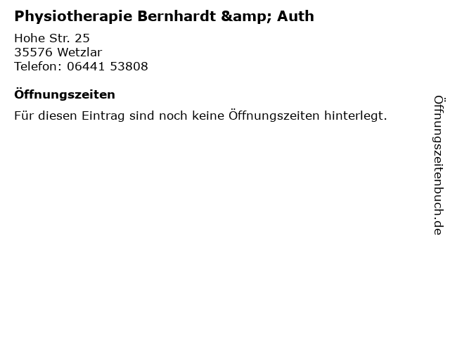 Physiotherapie Bernhardt & Auth in Wetzlar: Adresse und Öffnungszeiten