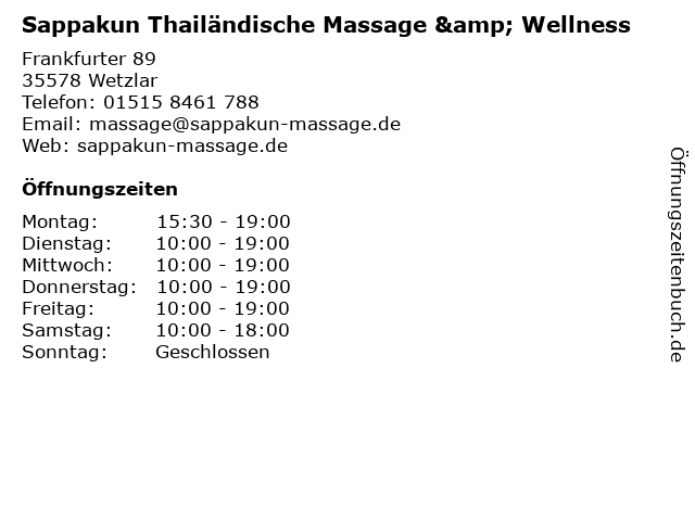 Sappakun Thailändische Massage & Wellness in Wetzlar: Adresse und Öffnungszeiten