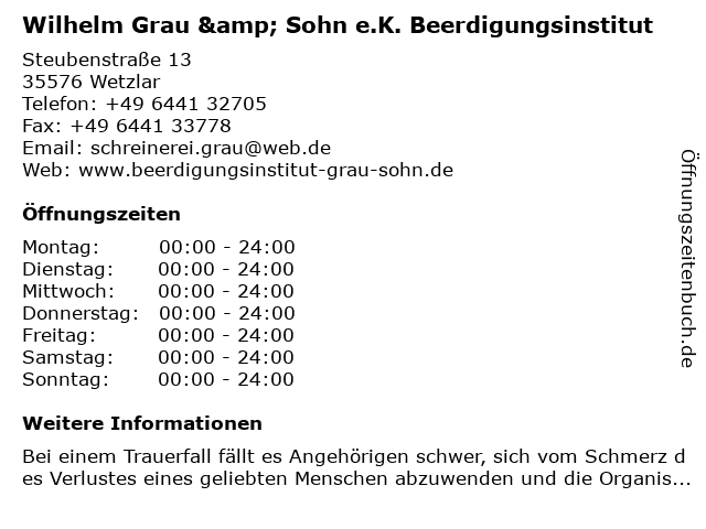 Wilhelm Grau & Sohn e.K. Beerdigungsinstitut in Wetzlar: Adresse und Öffnungszeiten
