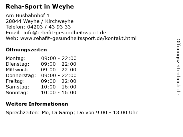 Reha-Sport in Weyhe in Weyhe / Kirchweyhe: Adresse und Öffnungszeiten