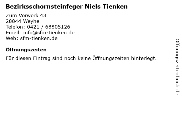 Bezirksschornsteinfeger Niels Tienken in Weyhe: Adresse und Öffnungszeiten