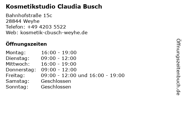 Kosmetikstudio Claudia Busch in Weyhe: Adresse und Öffnungszeiten