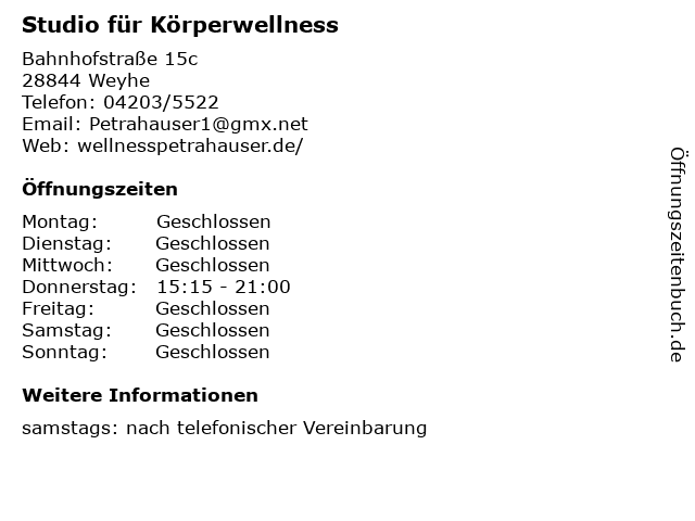 Studio für Körperwellness in Weyhe: Adresse und Öffnungszeiten