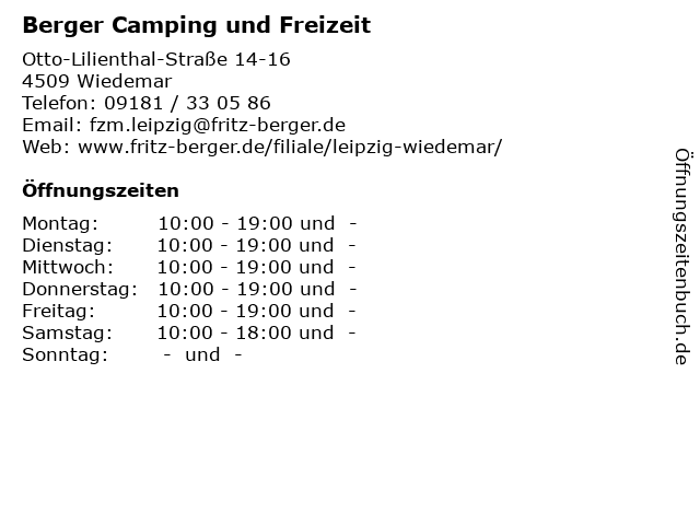 Berger Camping und Freizeit in Wiedemar: Adresse und Öffnungszeiten