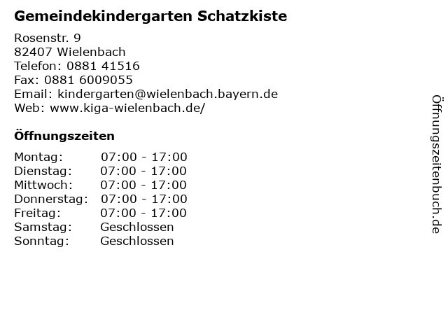 Gemeindekindergarten Schatzkiste in Wielenbach: Adresse und Öffnungszeiten