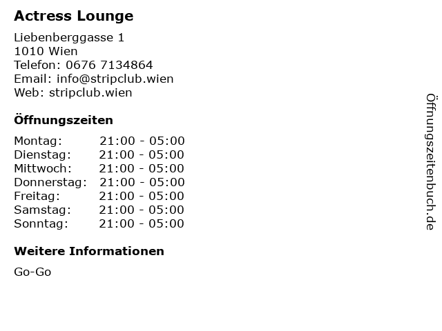 Actress Lounge in Wien: Adresse und Öffnungszeiten