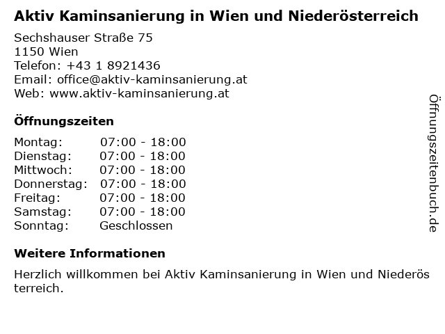 Aktiv Kaminsanierung in Wien und Niederösterreich in Wien: Adresse und Öffnungszeiten