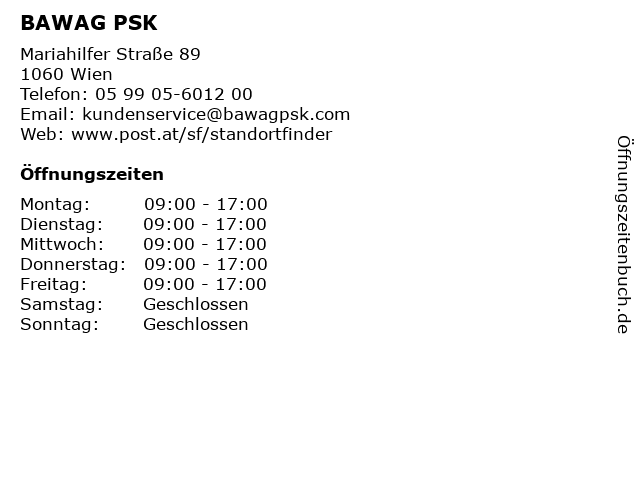 ᐅ Offnungszeiten Bawag Psk Filiale Und Post Mariahilfer