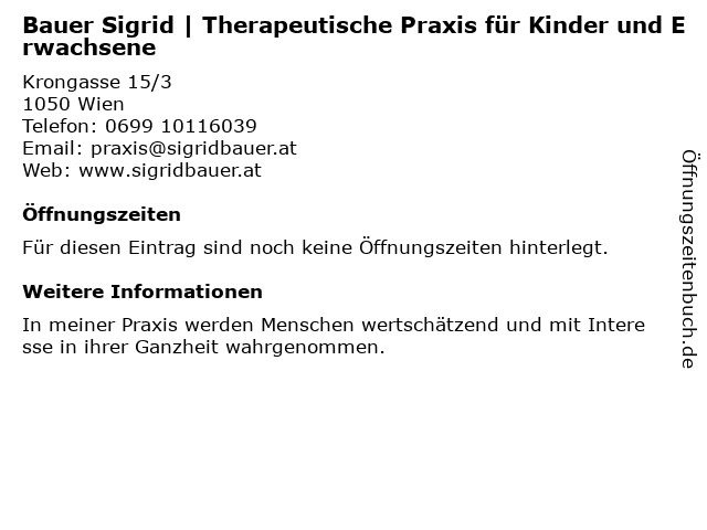 Bauer Sigrid - Praxis für Gesundheitsarbeit und Persönlichkeitsentwicklung in Wien: Adresse und Öffnungszeiten