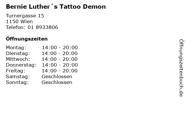 Bernie Luther´s Tattoo Demon in Wien: Adresse und Öffnungszeiten