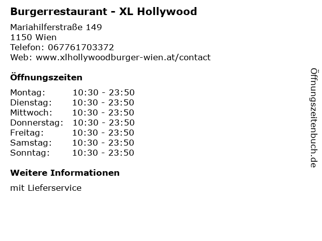 Burgerrestaurant - XL Hollywood in Wien: Adresse und Öffnungszeiten