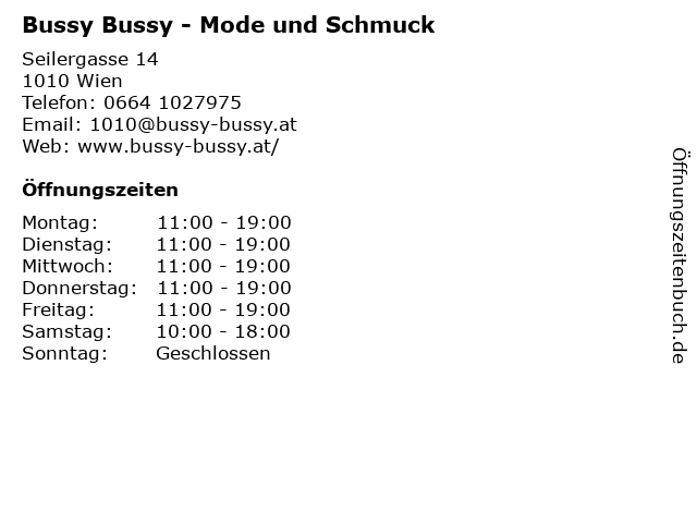 Bussy Bussy - Mode und Schmuck in Wien: Adresse und Öffnungszeiten