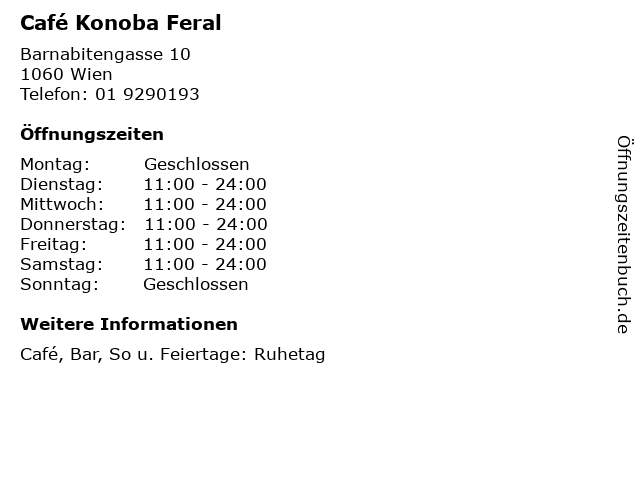 Café Konoba Feral in Wien: Adresse und Öffnungszeiten