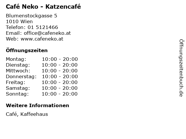 Café Neko - Katzencafé in Wien: Adresse und Öffnungszeiten