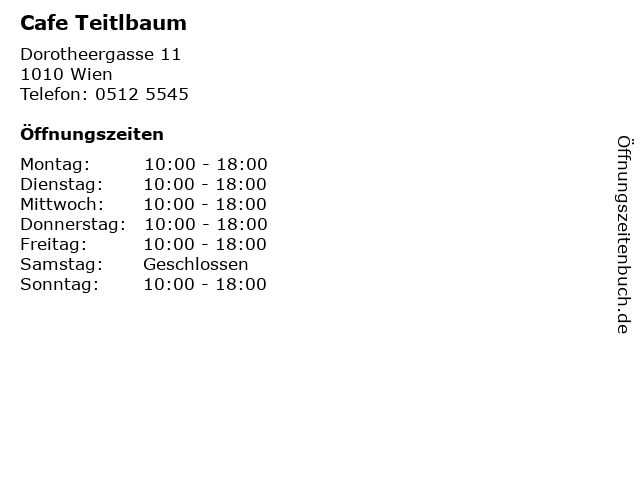 Cafe Teitlbaum in Wien: Adresse und Öffnungszeiten