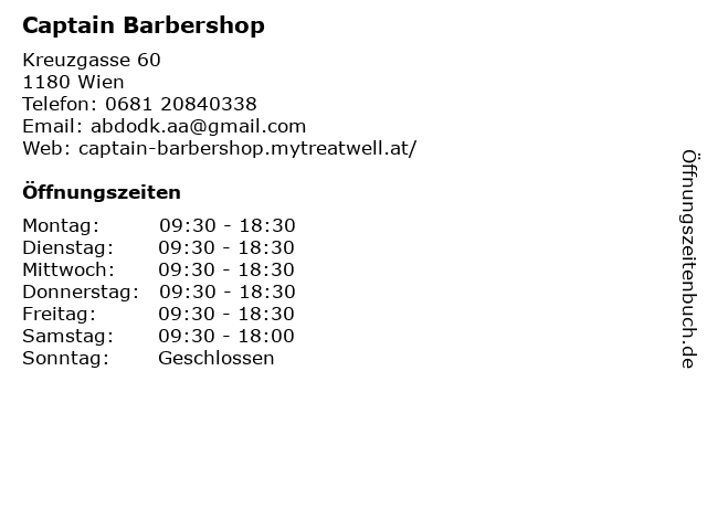 Captain Barbershop in Wien: Adresse und Öffnungszeiten
