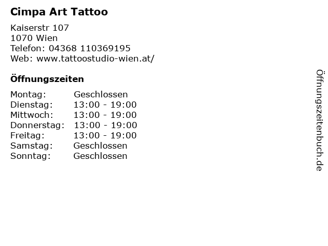 Cimpa Art Tattoo in Wien: Adresse und Öffnungszeiten