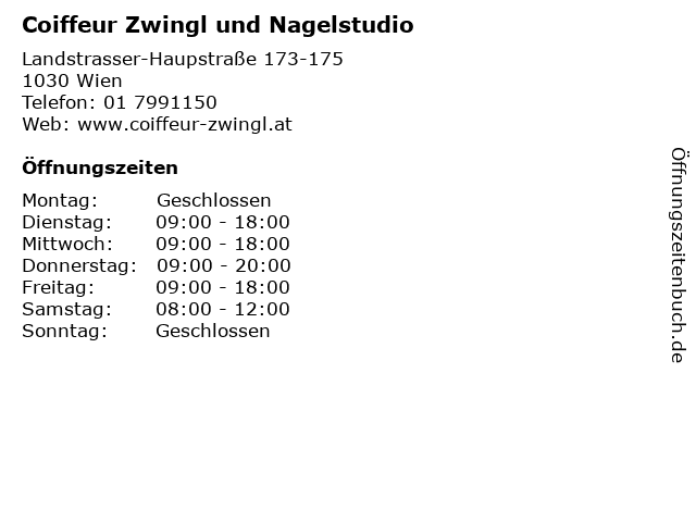 Coiffeur Zwingl und Nagelstudio in Wien: Adresse und Öffnungszeiten