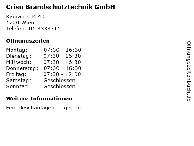 Crisu Brandschutztechnik GmbH in Wien: Adresse und Öffnungszeiten