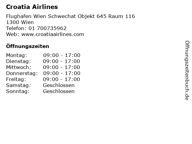 Croatia Airlines in Wien: Adresse und Öffnungszeiten