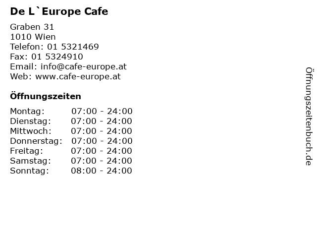 De L`Europe Cafe in Wien: Adresse und Öffnungszeiten