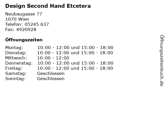 Design Second Hand Etcetera in Wien: Adresse und Öffnungszeiten