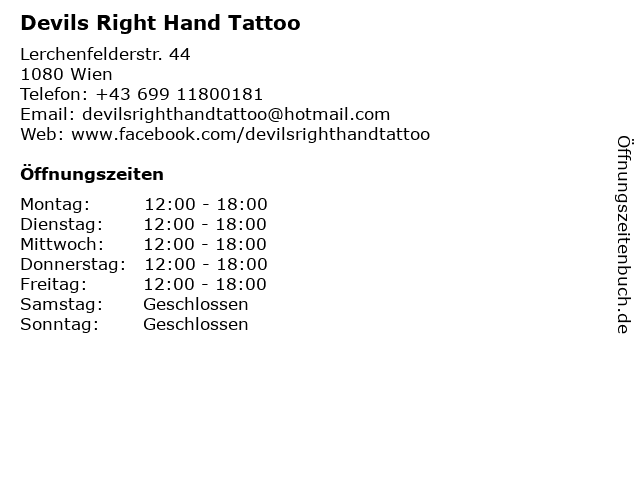 Devils Right Hand Tattoo in Wien: Adresse und Öffnungszeiten