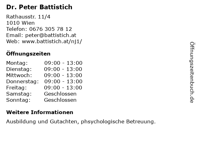 Dr. Peter Battistich in Wien: Adresse und Öffnungszeiten