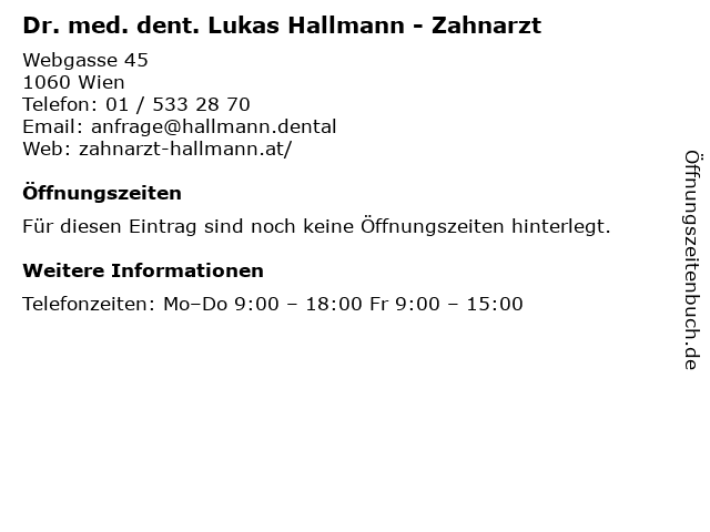 Dr. med. dent. Lukas Hallmann - Zahnarzt in Wien: Adresse und Öffnungszeiten