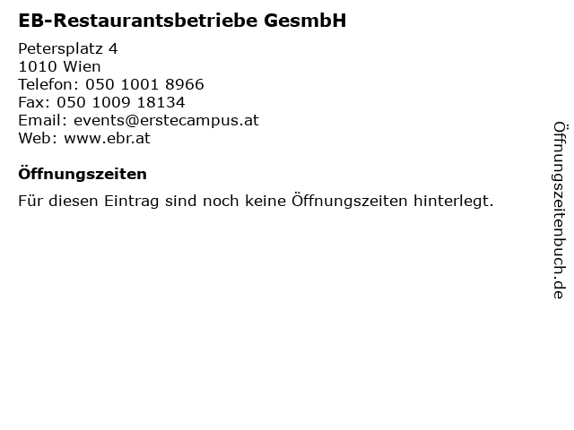 EB-Restaurantsbetriebe GesmbH in Wien: Adresse und Öffnungszeiten