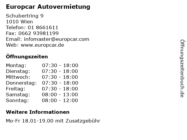 Europcar Autovermietung in Wien: Adresse und Öffnungszeiten