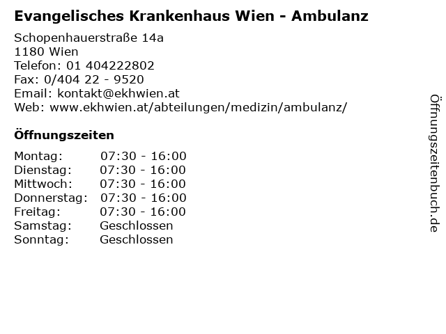 Evangelisches Krankenhaus Wien - Ambulanz in Wien: Adresse und Öffnungszeiten