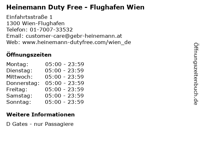 Heinemann Duty Free - Flughafen Wien in Wien-Flughafen: Adresse und Öffnungszeiten