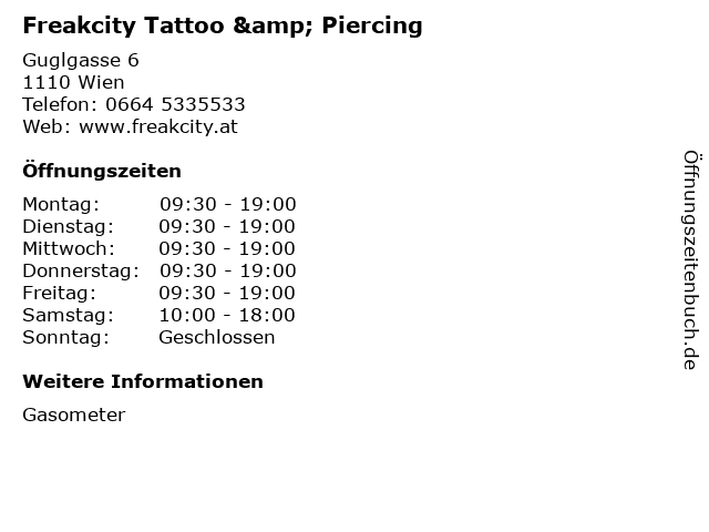Freakcity Tattoo & Piercing in Wien: Adresse und Öffnungszeiten