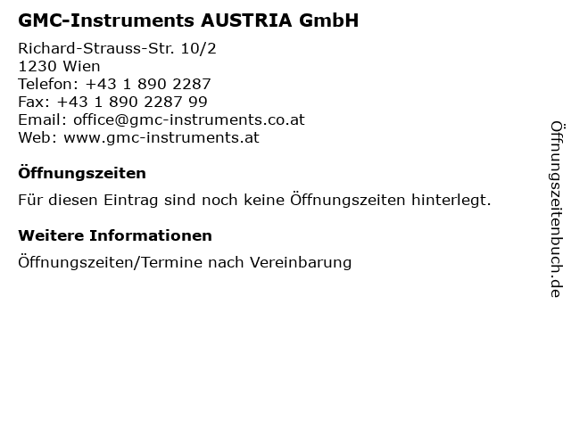 GMC-Instruments AUSTRIA GmbH in Wien: Adresse und Öffnungszeiten