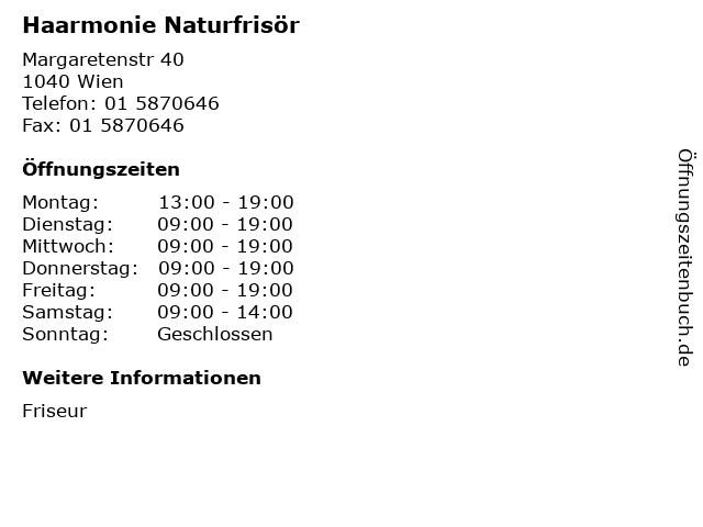 Haarmonie Naturfrisör in Wien: Adresse und Öffnungszeiten