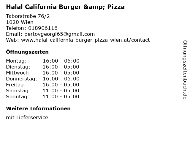Halal California Burger & Pizza in Wien: Adresse und Öffnungszeiten