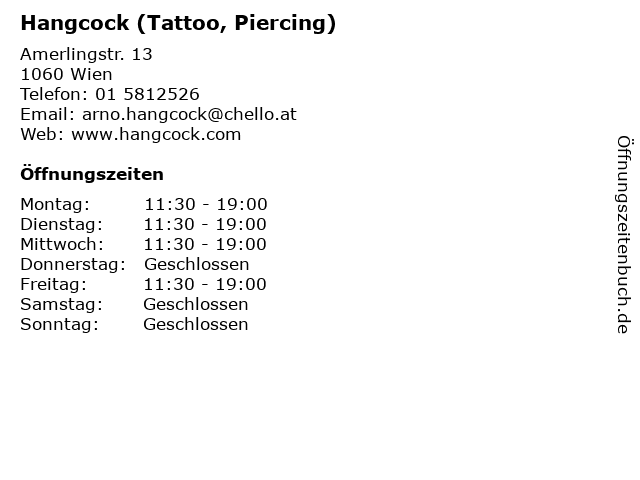 Hangcock (Tattoo, Piercing) in Wien: Adresse und Öffnungszeiten