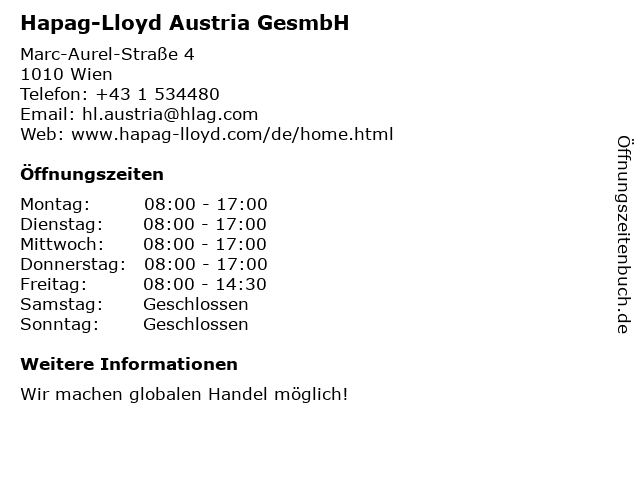 Hapag-Lloyd Austria GesmbH in Wien: Adresse und Öffnungszeiten