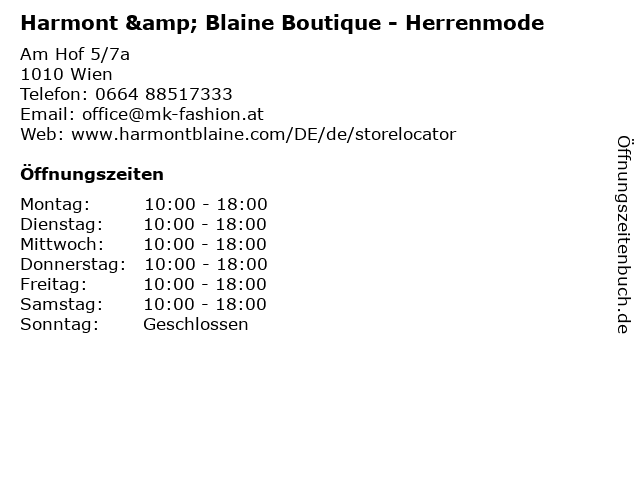 Harmont & Blaine Boutique - Herrenmode in Wien: Adresse und Öffnungszeiten