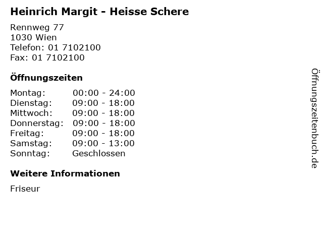 Heinrich Margit - Heisse Schere in Wien: Adresse und Öffnungszeiten