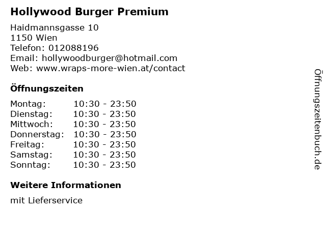 Hollywood Burger Premium in Wien: Adresse und Öffnungszeiten